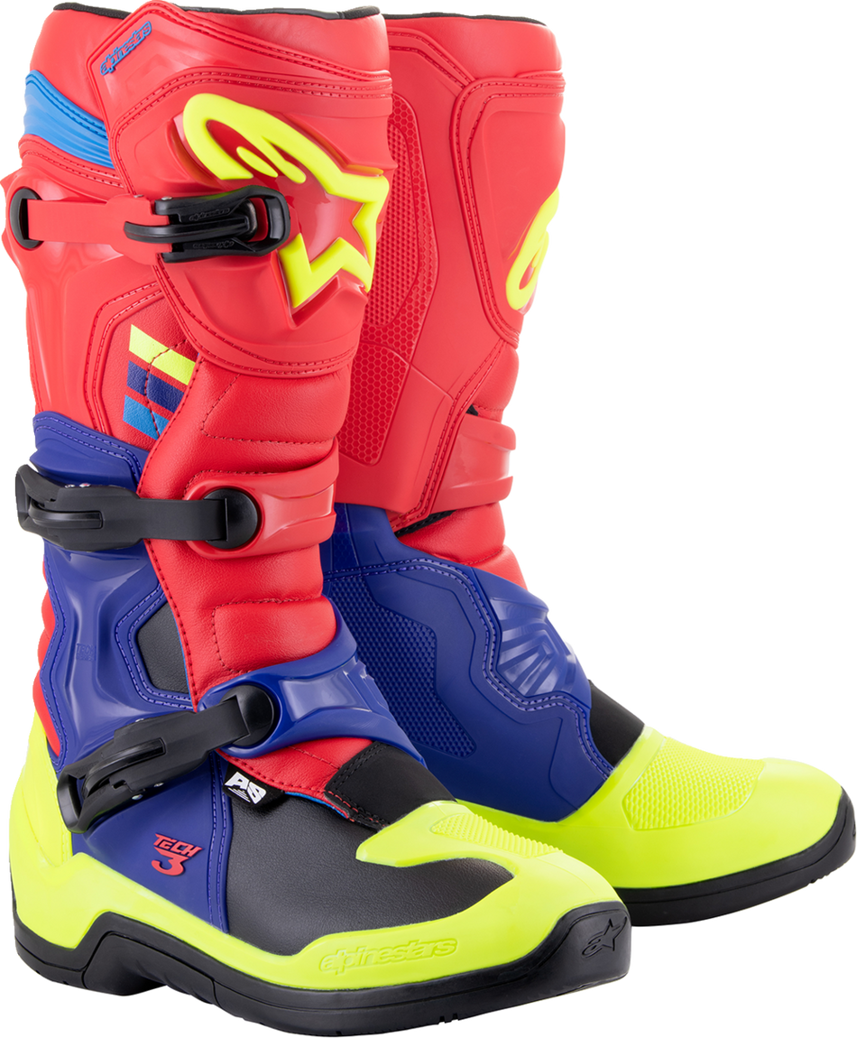 ALPINESTARS Tech 3 Boots - Red/Blue/Yellow Fluorescent - US 11 2013018-3375-11