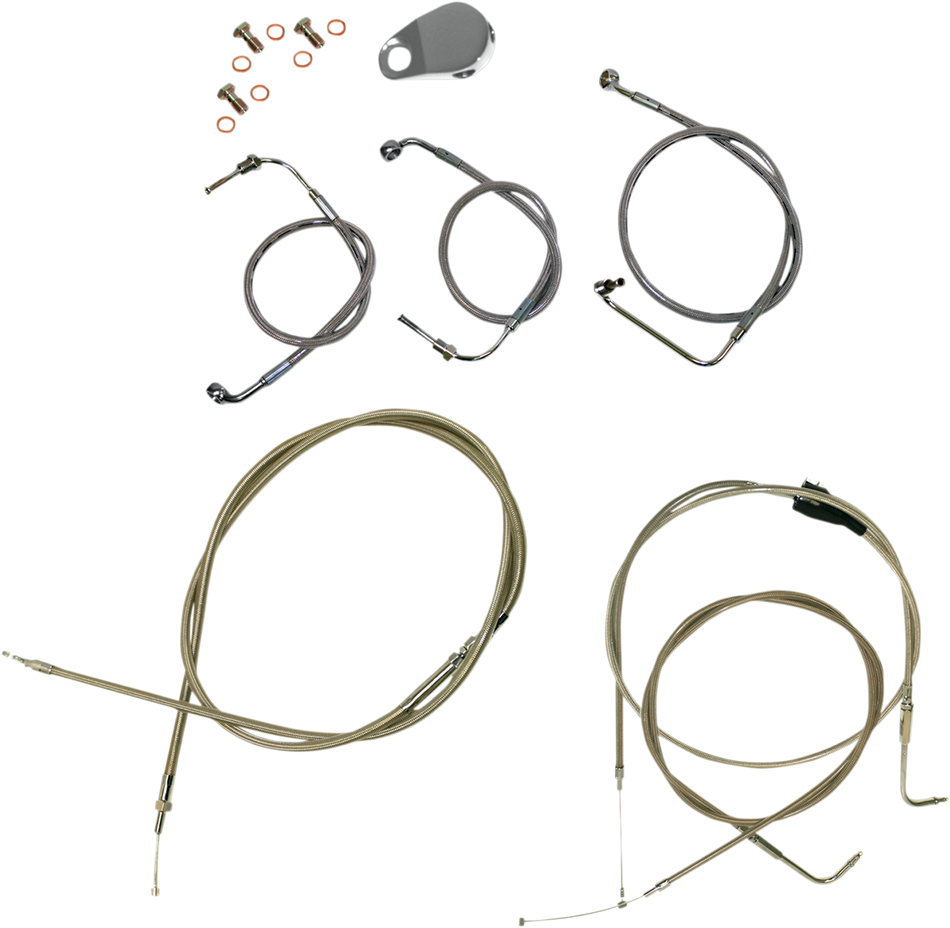 LA CHOPPERS Handlebar Cable/Brake Line Kit - 15" - 17" Ape Hanger Handlebars - Stainless Steel LA-8006KT-16