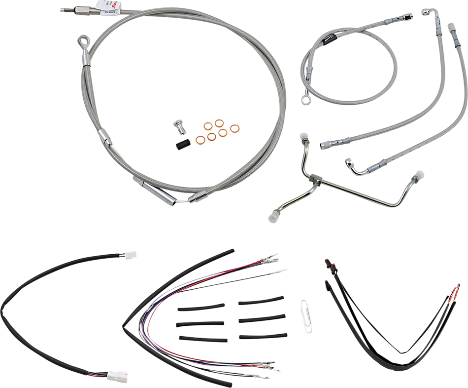 BURLY BRAND Handlebar Cable/Brake Line Kit - Complete - 14" Ape Hanger Handlebars - Stainless Steel B30-1152