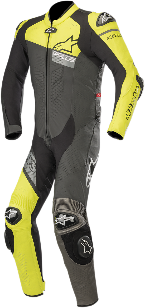 ALPINESTARS GP Plus Venom 1-Piece Leather Suit - Black/Yellow Fluorescent/Gray - US 48 / EU 58 3150818-1511-58