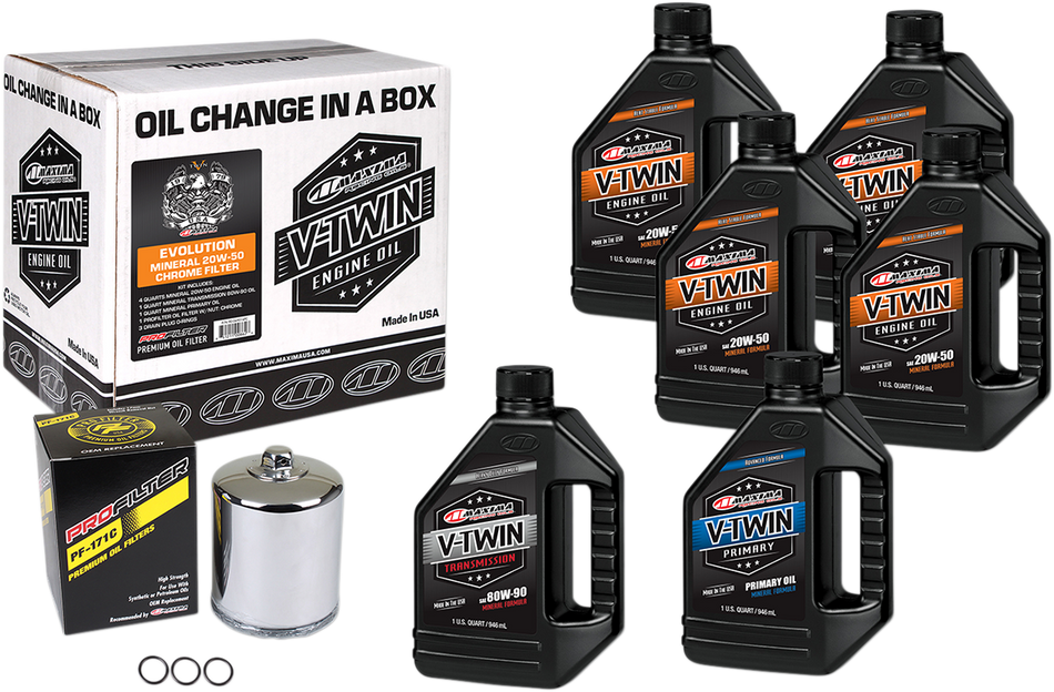 MAXIMA RACING OIL Evolution Mineral 20W-50 Oil Change Kit - Chrome Filter 90-069016PC