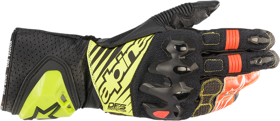 Guantes ALPINESTARS GP Tech v2 - Negro/Amarillo Fluo/Blanco/Rojo Fluo - Mediano 3556622-1503-M 