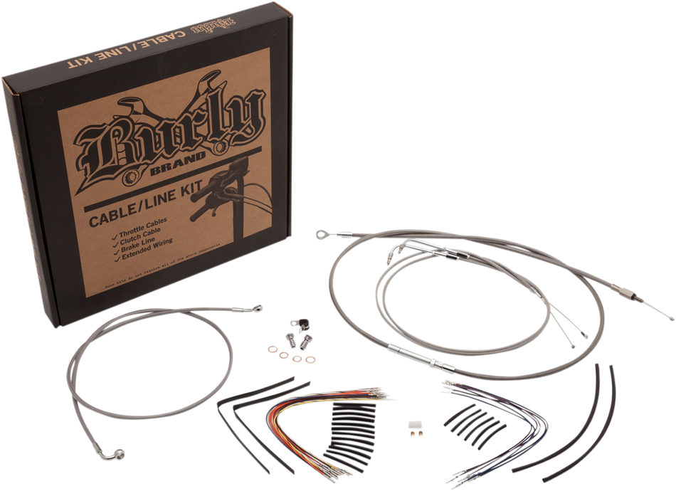 BURLY BRAND Handlebar Cable/Brake Line Kit - Complete - 14" Ape Hanger Handlebars - Stainless Steel B30-1127