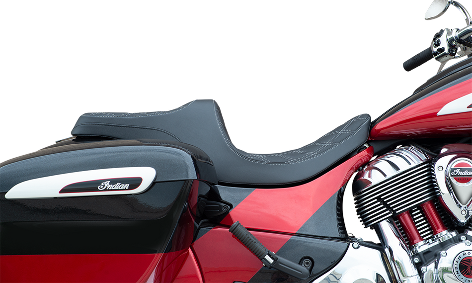 DRAG SPECIALTIES Predator III Seat - Forward Positioning - Double Diamond - Silver Stitching - '14-'22 Indian 0810-2271