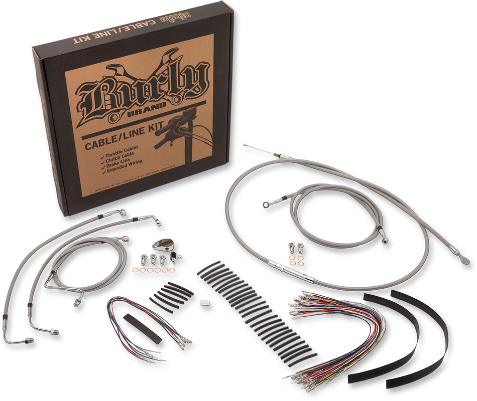 BURLY BRAND Handlebar Cable/Brake Line Kit - Complete - 13" Ape Hanger Handlebars - Stainless Steel B30-1102