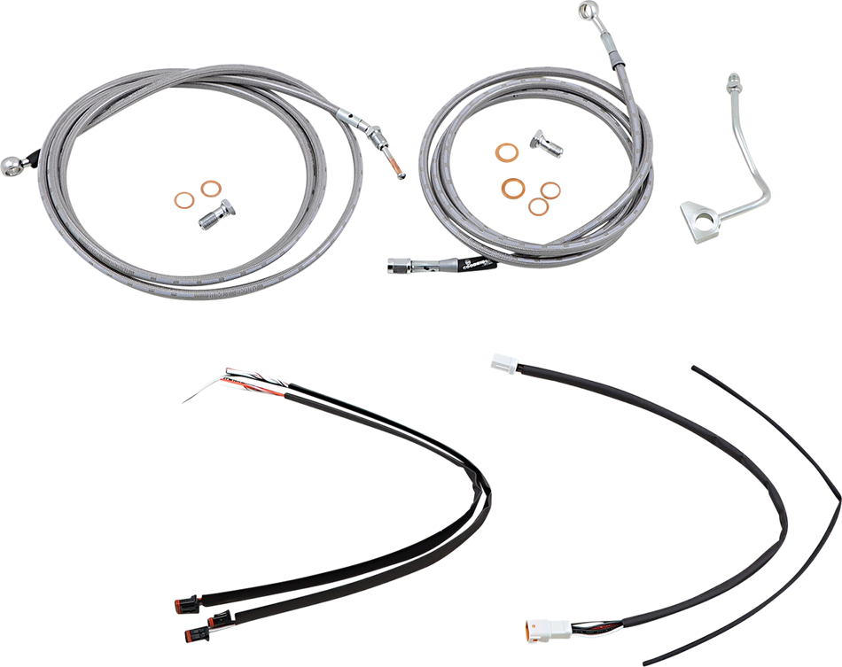 BURLY BRAND Handlebar Cable/Brake Line Kit - Complete - 14" Ape Hanger Handlebars - Stainless Steel B30-1167