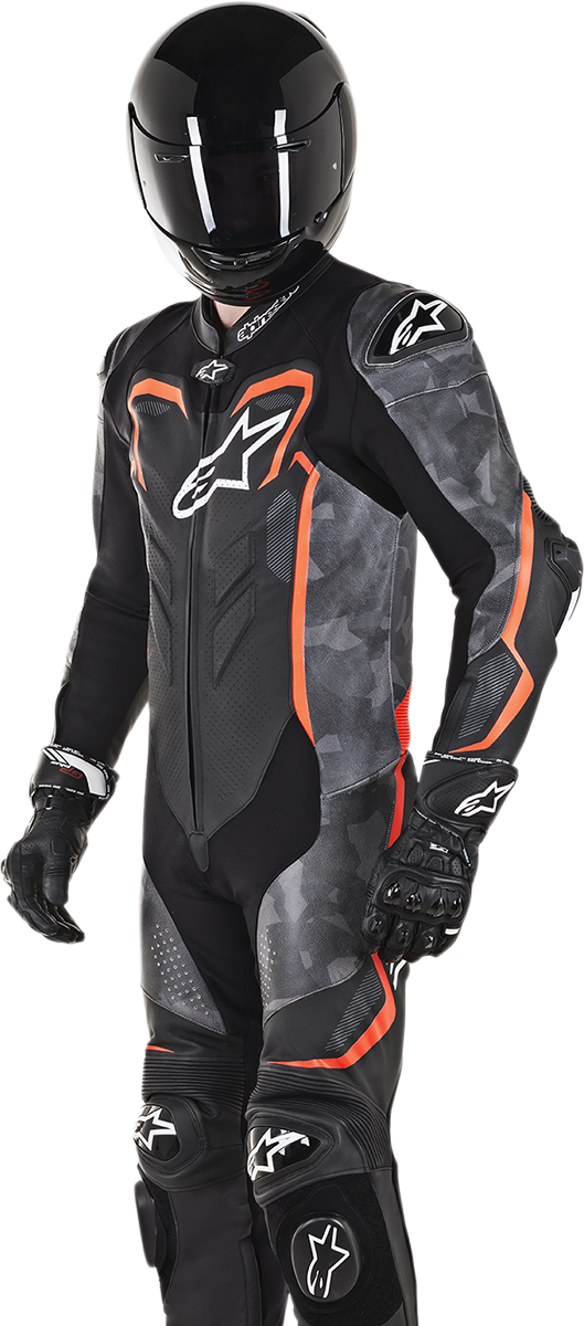 ALPINESTARS GP Plus v2 Camo 1-Piece Leather Suit - Black/Charcoal/Red Fluorescent - US 38 / EU 48 3150718-994-48