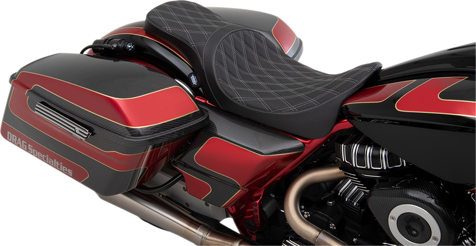 DRAG SPECIALTIES Predator 2-Up Seat - Double Diamond - Silver Stitching - FL '08-'22 0801-1271