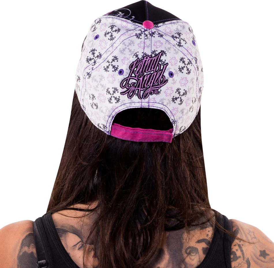 LETHAL THREAT Lethal Angel Floral Skull Rose Hat - Black/White HT82071