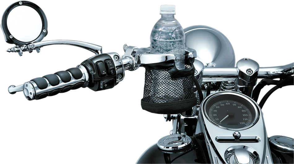 KURYAKYN Drink Holder w/ Basket - Universal - 1-1/4" Handlebars - Chrome 1475