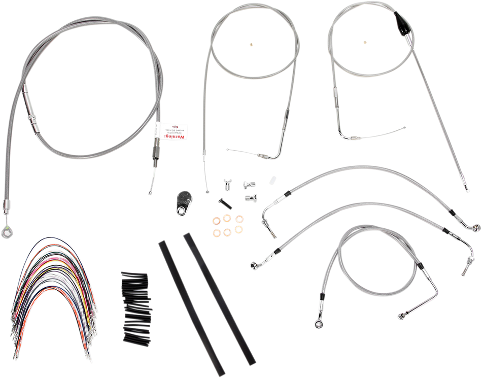 BURLY BRAND Handlebar Cable/Brake Line Kit - Complete - 14" Ape Hanger Handlebars - Stainless Steel B30-1088