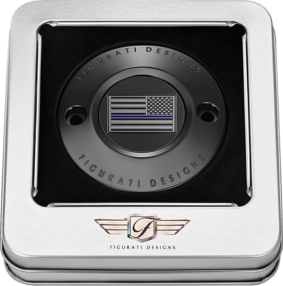 FIGURATI DESIGNS Timing Cover - 2 Hole - American - Blue Line - Black FD71-TC-2H-BLK