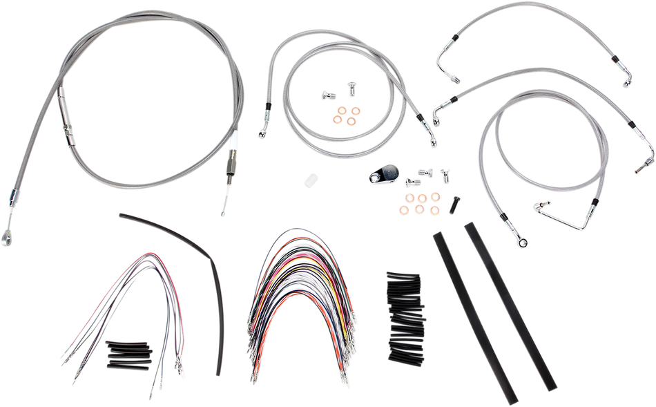 BURLY BRAND Handlebar Cable/Brake Line Kit - Complete - 14" Ape Hanger Handlebars - Stainless Steel B30-1094