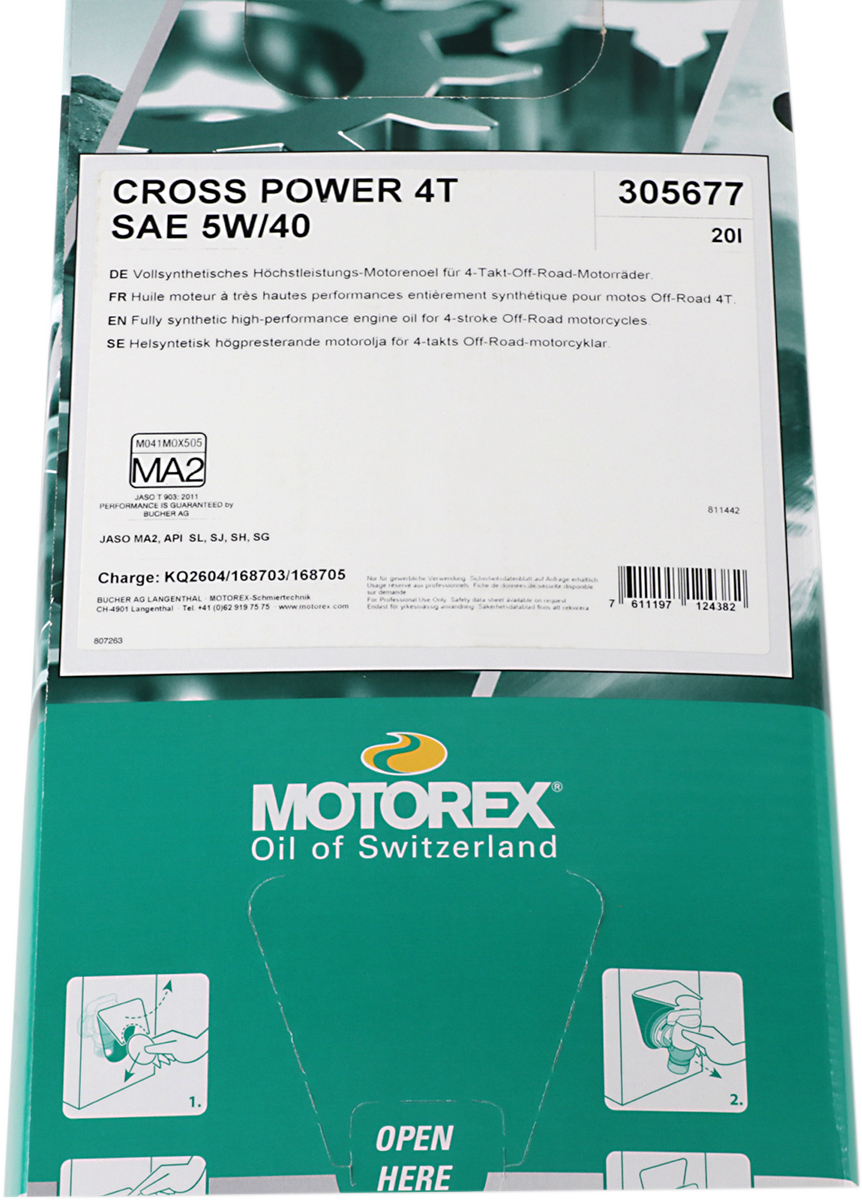 Aceite de motor MOTOREX Cross Power Synthetic 4T - 5W-40 - Caja dispensadora de 20L 196065 