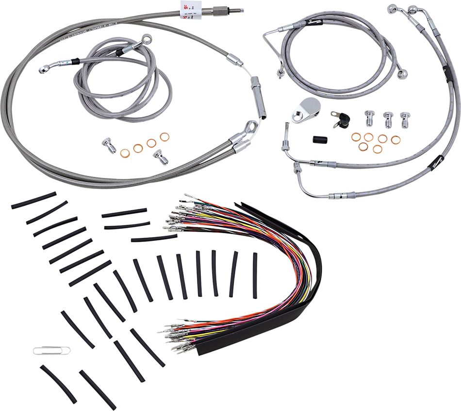 BURLY BRAND Handlebar Cable/Brake Line Kit - Complete - 13" Ape Hanger Handlebars - Stainless Steel B30-1102