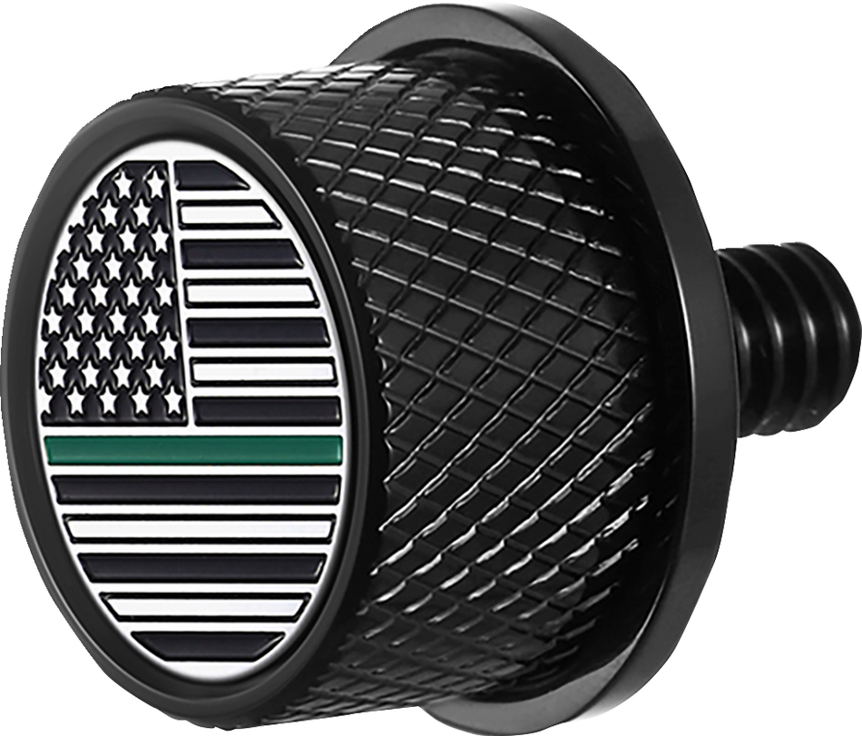 FIGURATI DESIGNS Seat Mounting Knob - Black - Green Line American Flag FD72-SEAT KN-BK