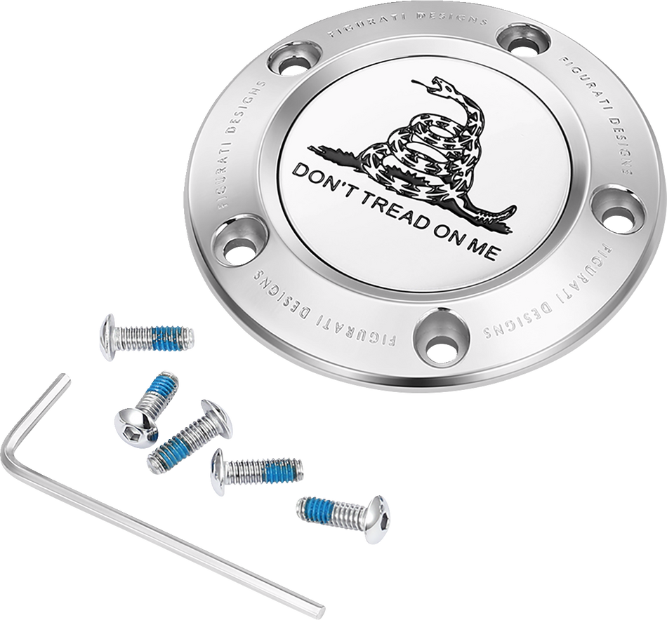 FIGURATI DESIGNS Timing Cover - 5 Hole - Don't Tread on Me - Stainless Steel FD40-TC-5H-SS