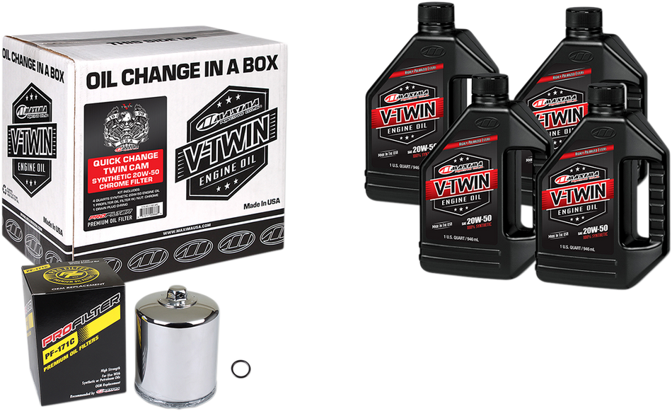 MAXIMA RACING OIL Quick Change Twin Cam Synthetic 20W-50 Oil Change Kit - Chrome Filter 90-119014PC