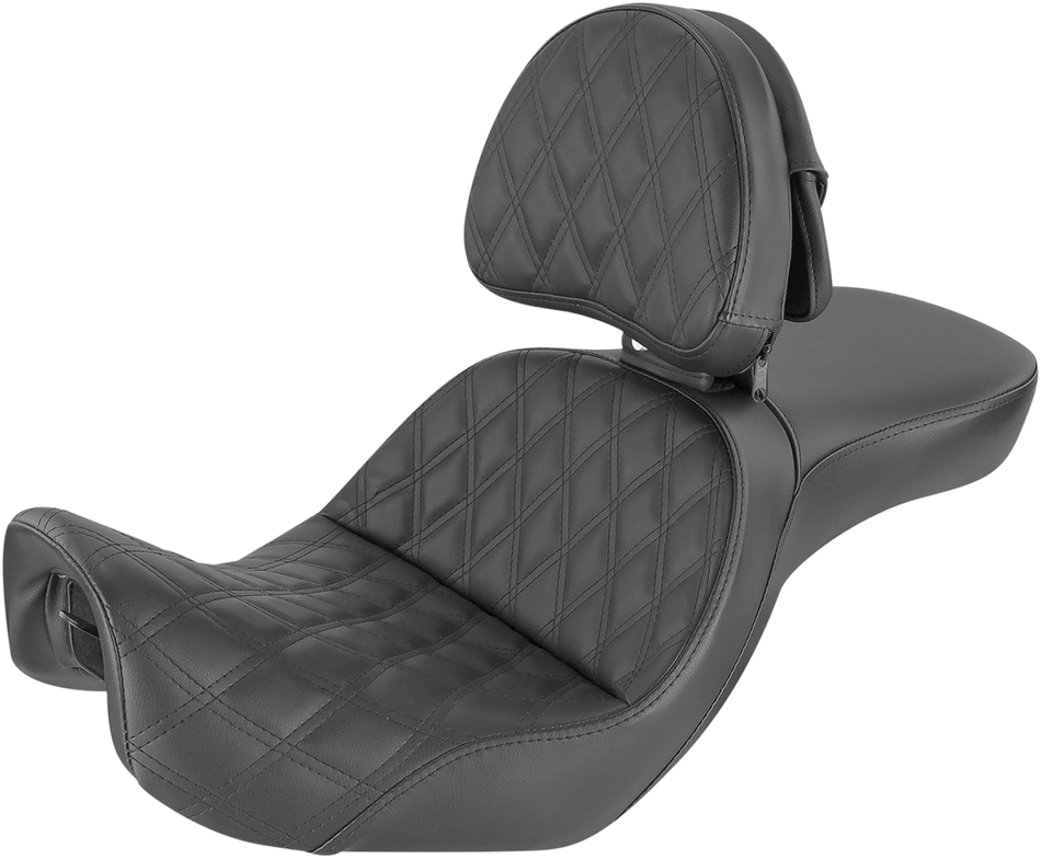 SADDLEMEN Explorer Seat - With Backrest - Lattice Stitched - Black - FXD 806-04-030LS