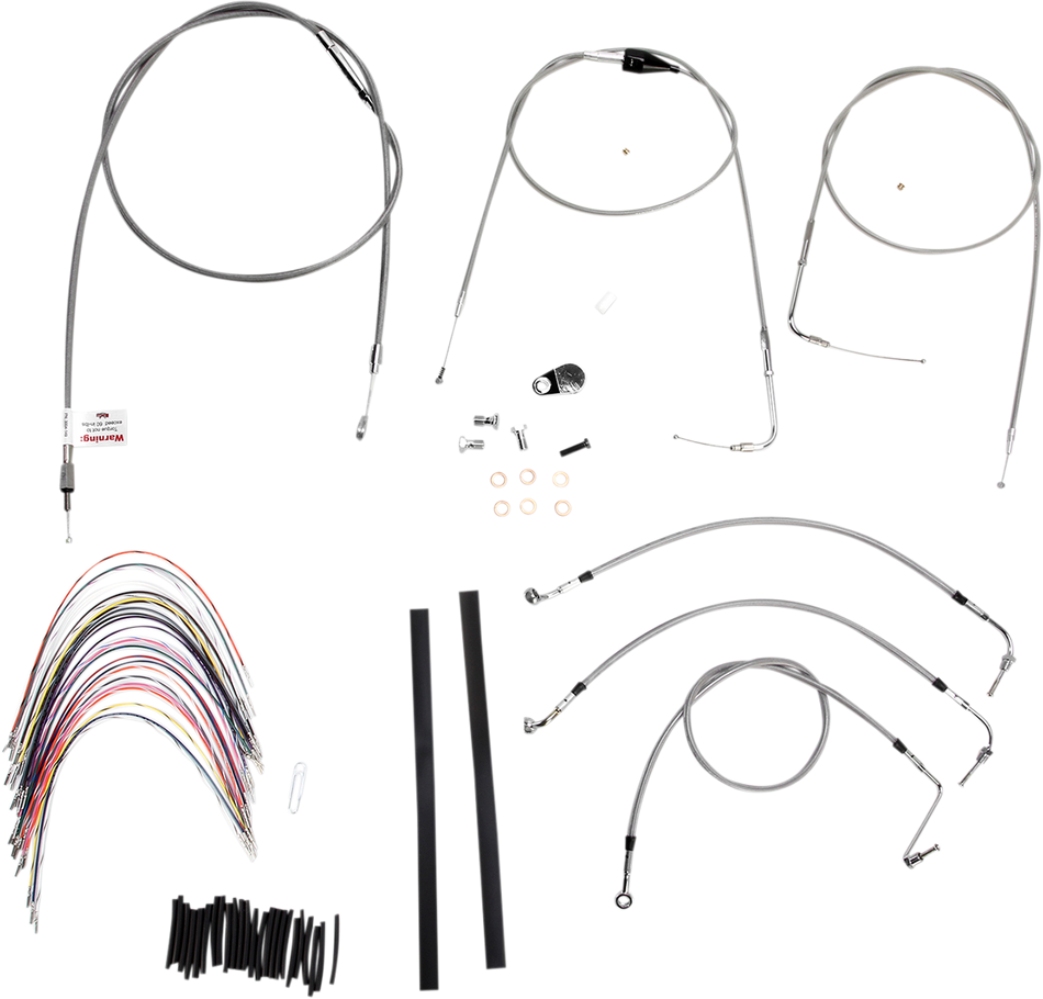 BURLY BRAND Handlebar Cable/Brake Line Kit - Complete - 14" Ape Hanger Handlebars - Stainless Steel B30-1082