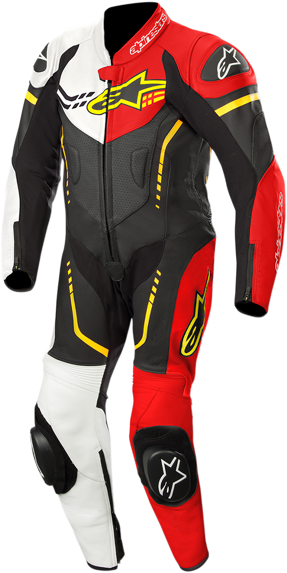 ALPINESTARS Youth GP Plus 1-teiliger Lederanzug - Schwarz/Weiß/Rot fluoreszierend/Gelb fluoreszierend - US 24 / EU 130 31405181236130