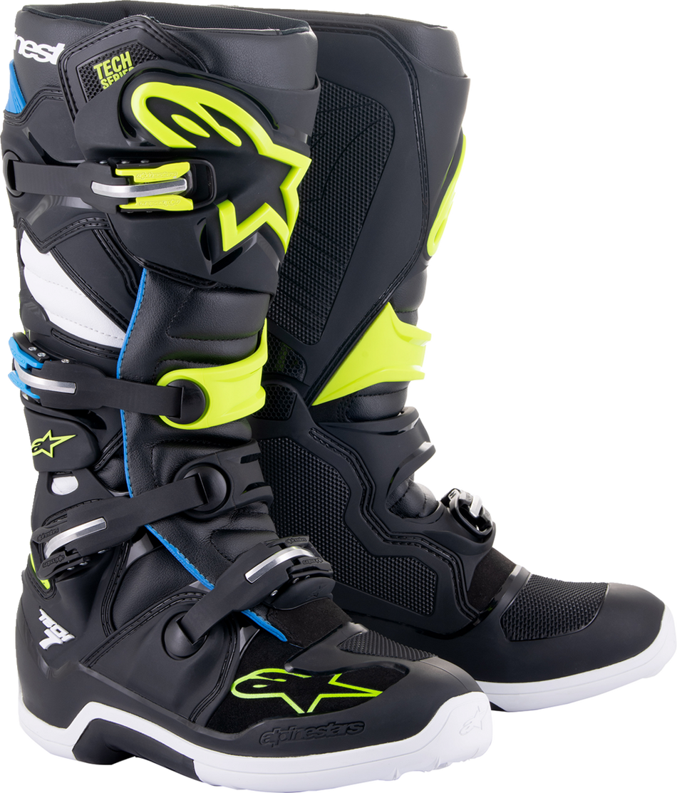 Botas ALPINESTARS Tech 7 - Negro/Azul/Amarillo Fluorescente - US 10 2012014-1795-10