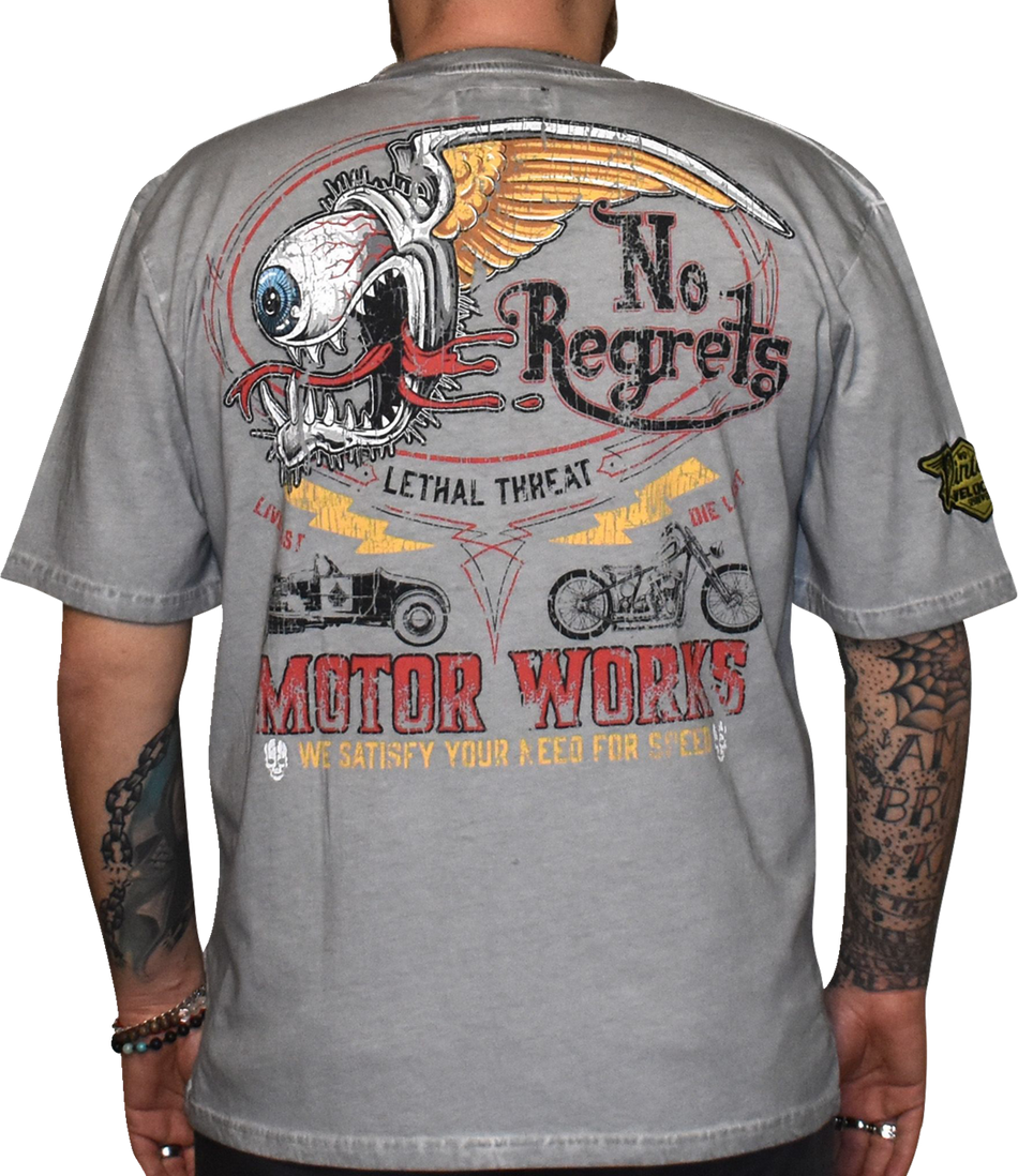 LETHAL THREAT Vintage Velocity No Regrets Motor Works T-Shirt - Gray - Medium VV40180M