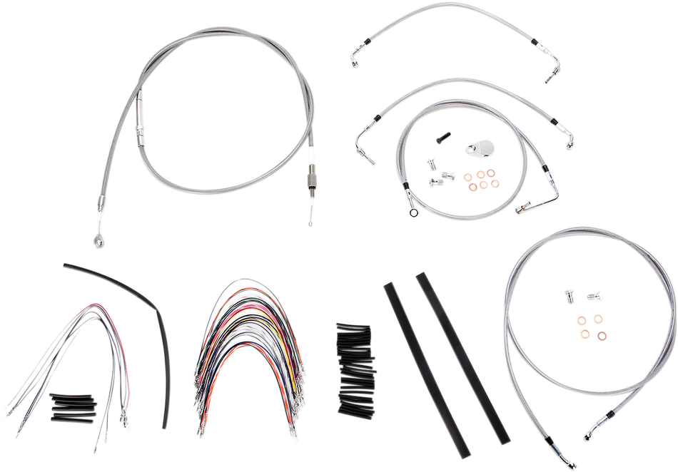 BURLY BRAND Handlebar Cable/Brake Line Kit - Complete - 16" Ape Hanger Handlebars - Stainless Steel B30-1095