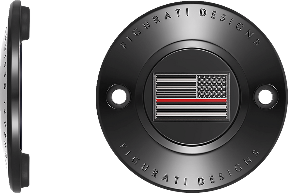 FIGURATI DESIGNS Timing Cover - 2 Hole - American - Red Line - Black FD75-TC-2H-BLK