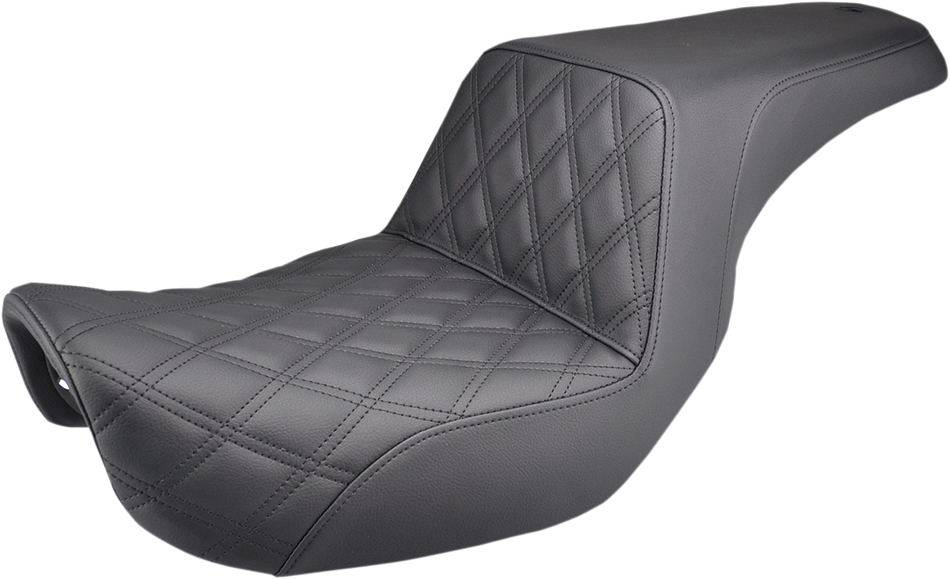 SADDLEMEN Step-Up Seat - Front Lattice Stitch - Black - Dyna 806-04-172