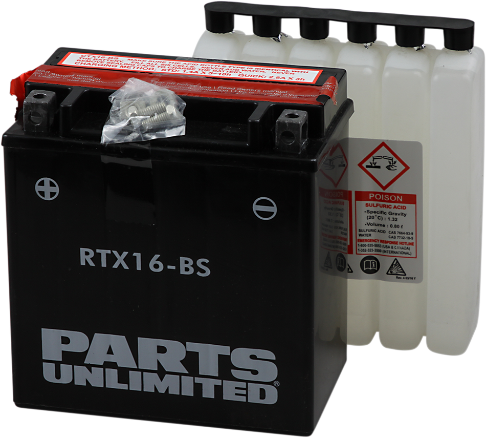 Parts Unlimited Agm Battery - Ytx16-Bs .8 L Ctx16-Bs