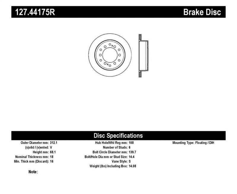 StopTech Slotted & Drilled Sport Brake Rotor 127.44175R