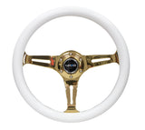 NRG Classic Wood Grain Steering Wheel (350mm) White Grip w/Chrome Gold 3-Spoke Center ST-015CG-WT
