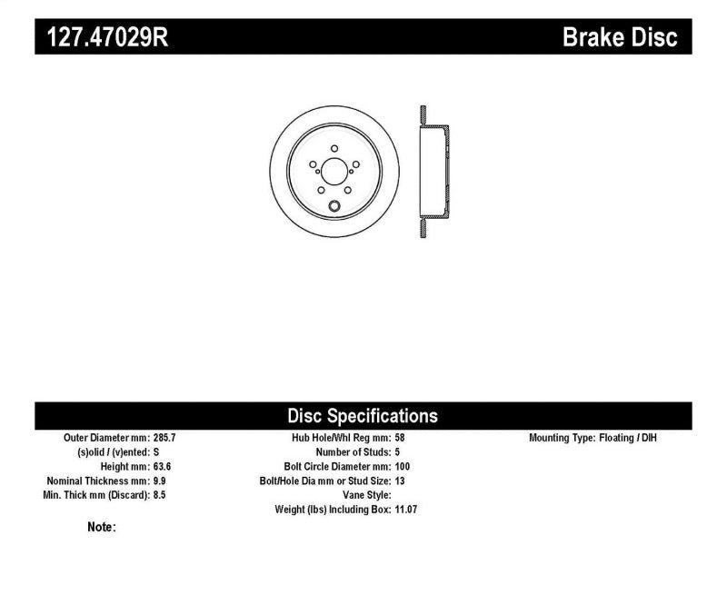 StopTech 08-10 Impreza WRX (Exc STi)/08-10 Impreza Coupe/Sedan Slotted & Drilled Right Rear Rotor 127.47029R