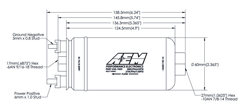 AEM 380LPH High Pressure Fuel Pump -6AN Female Out, -10AN Female In 50-1005