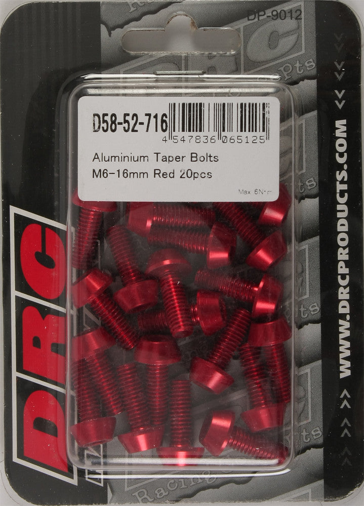 DRC Aluminum Taper Bolts Red M6x16mm 20/Pk D58-52-716