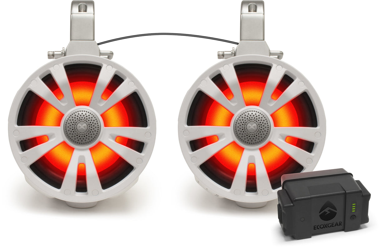 ECOXGEAR 2-Pack White 8' Speakers One Amplified + Battery One No SEI-ETBAT7708