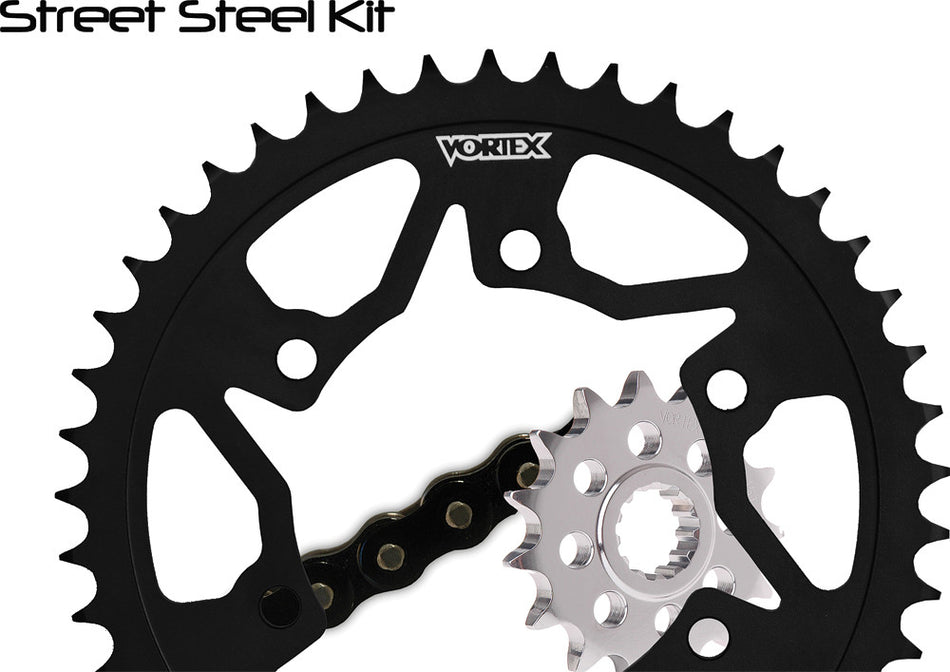 VORTEX Sprocket/Chain Kit Stl/Stl 15/43t Sil Sx3 520-112l Blk CK2135