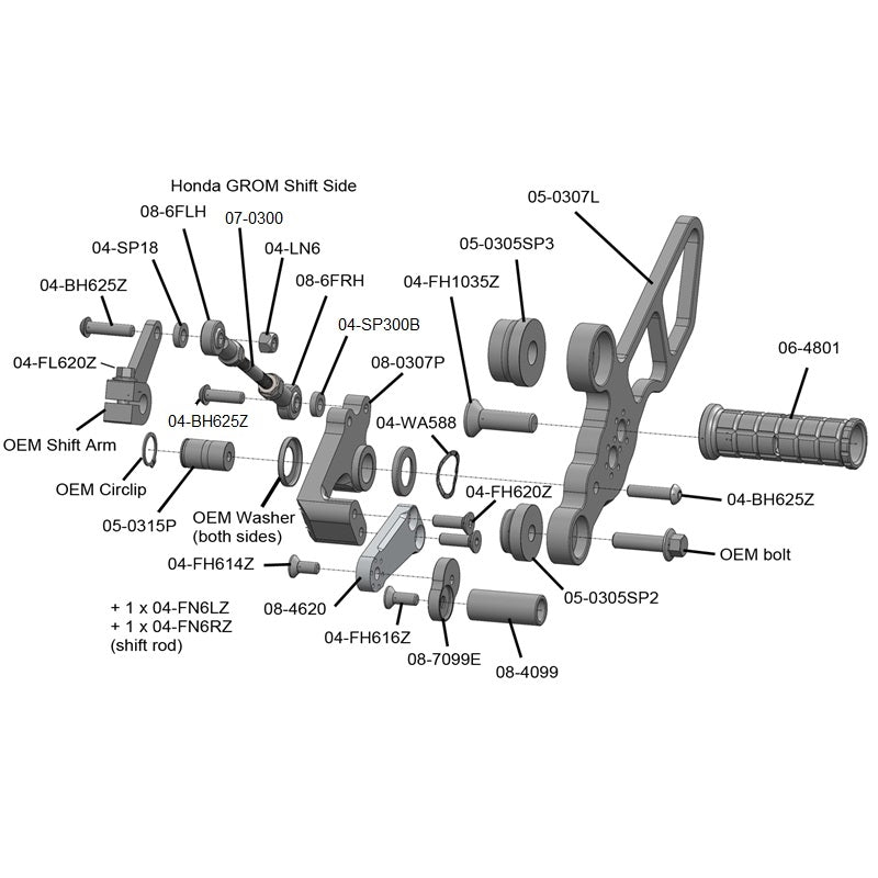 Woodcraft 05-0307b 14-19 grom 125 estribera completa