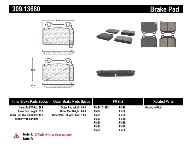 StopTech Performance 08+ Mitsubishi Evolution X Rear Brake Pads 309.1368