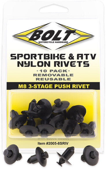 BOLT M8 Three Stage Push Rivet Kit 10/Pk 2005-8SRIV