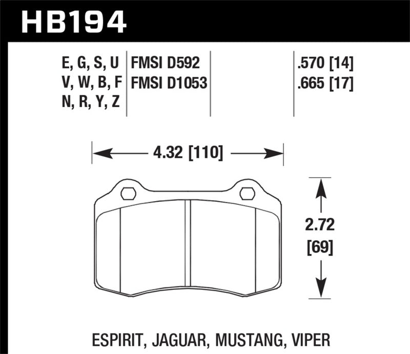 Hawk 2010 Camaro SS DTC-70 Race Rear Brake Pads KHB194U.570