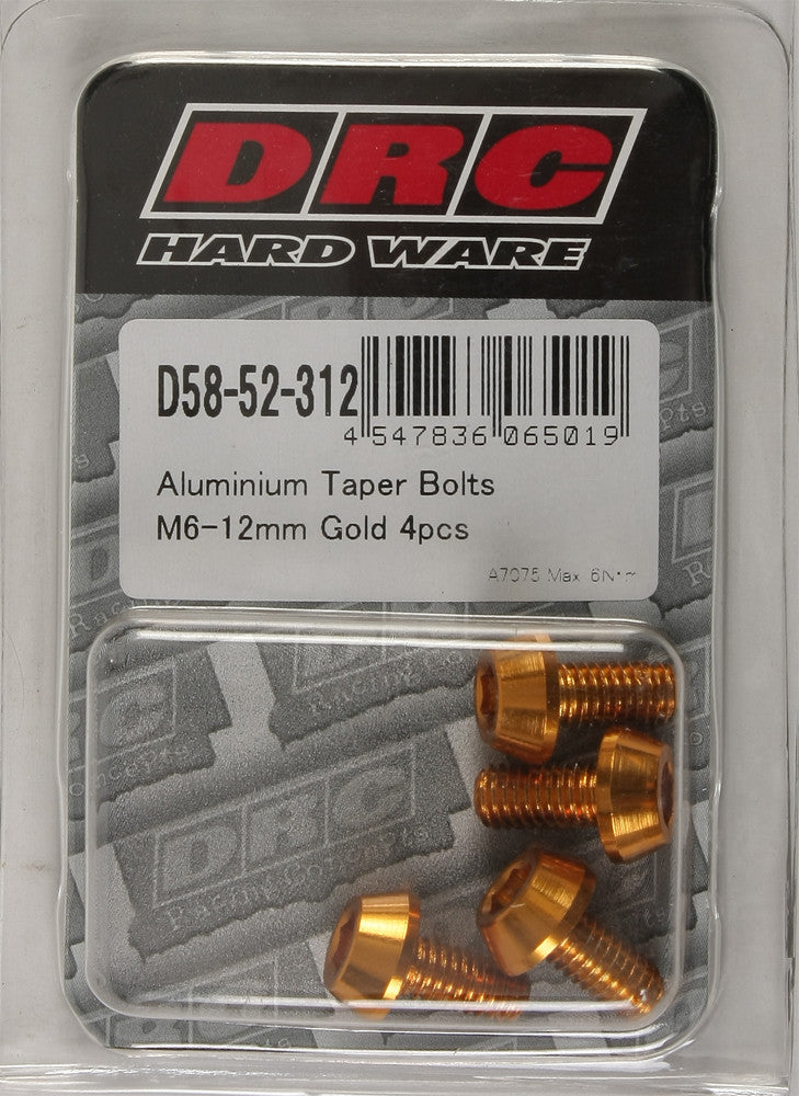 DRC Aluminum Taper Bolts Gold M6x12mm 4/Pk D58-52-312