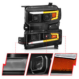 ANZO 19-22 Chevrolet Silverado 1500 LED Proj HL w/Lgt Bar SwBk Seq. Blk w/In. Light - Driver Side ON 111566-L