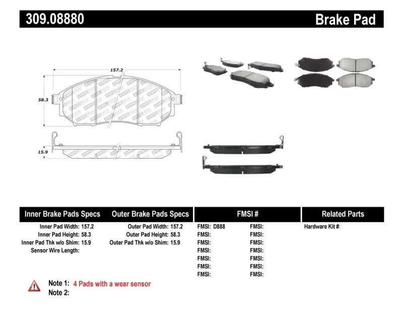 StopTech Performance 06-08 350Z w/ Std Brakes / 06-08 Infiniti G35 Front Brake Pads 309.0888