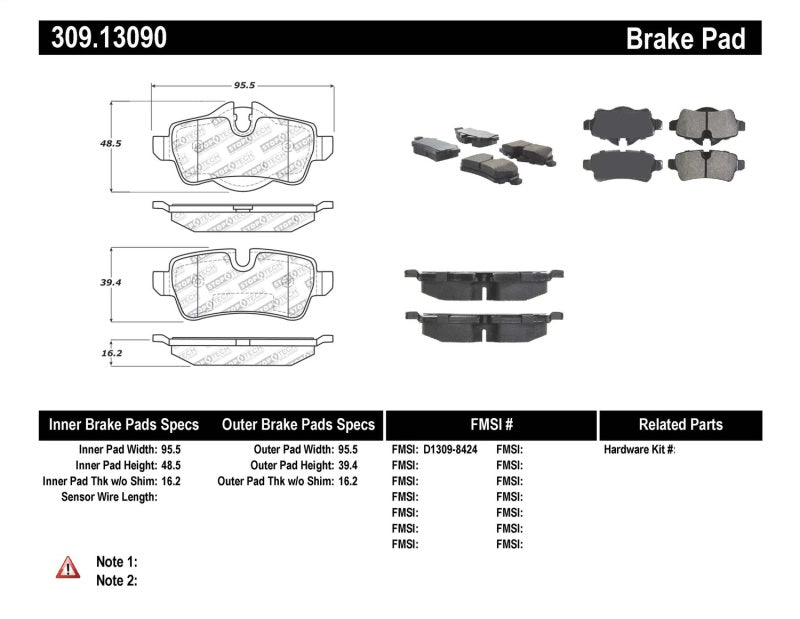 StopTech Performance 07-09 Mini Cooper/Cooper S Rear Brake Pads 309.1309