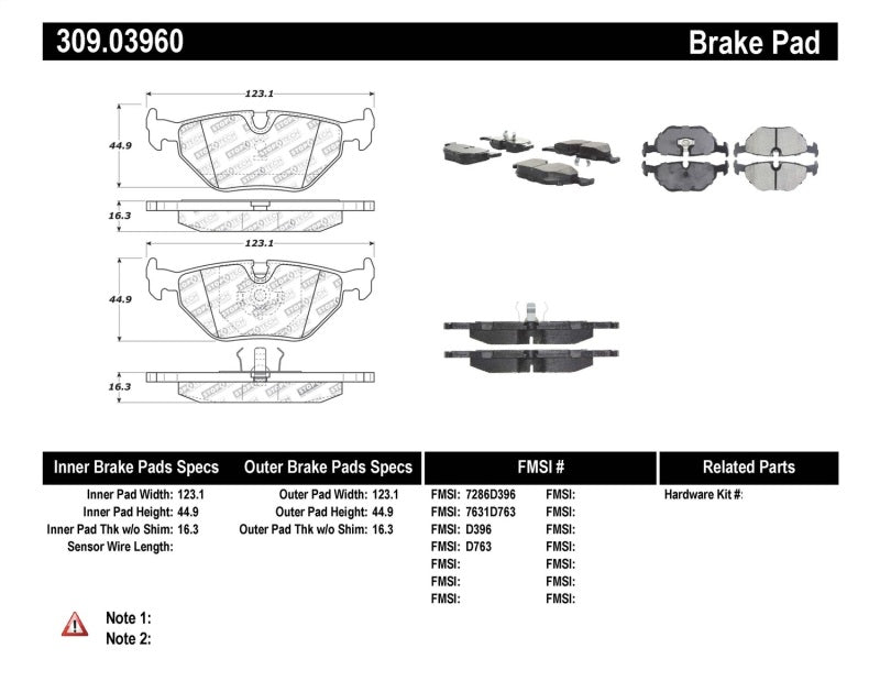 StopTech Performance 87-99 BMW M3 / 89-93 M5 / 98-02 Z3 Rear Street Performance Brake Pads 309.0396