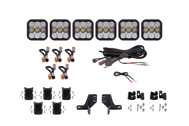 Diode Dynamics Bronco SS5 6-Pod CrossLink Grille Lightbar Kit Sport - White Combo DD7235
