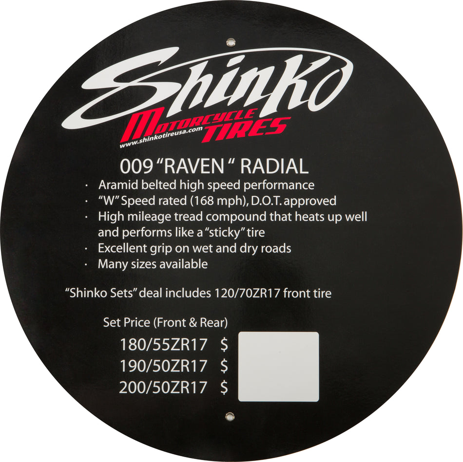 SHINKO Tire Display Sign 009 Raven 009 RAVEN INSERT