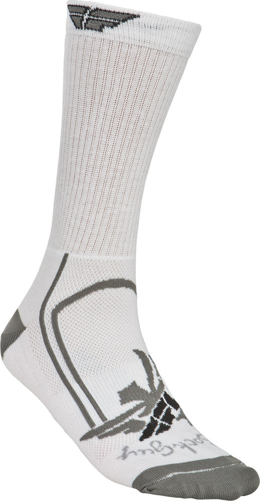 FLY RACING Crew Sock White/Grey L-X 6" CUFF WHT/BLK L/X